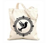 Borse in tela stampate digitalmente uccello elegante e stilizzato in cornice circolare ornata simbolo di pace grazia e decorativo Tessuto spesso 12 once Utilizzabile come trousse per il trucco 31x36cm