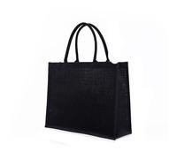 Borse In Tessuto Di Juta Borsa tote in tela nera con manico Borse in lino Pacchetti for pendolari portatili di grande capacità Borse for la spesa versatili Borsa In Juta Naturale Con Manici(Black-L)