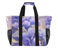Borse multiuso con fiori di peonia blu e borse per la spesa riutilizzabili borse da spiaggia pieghevoli impermeabili con manici Carry Tote