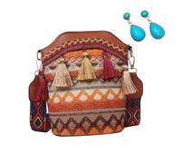 Borse native fatte a mano, borsa a secchiello con nappe intrecciate, borse a tracolla, borsa vintage for le donne da viaggio(Brown)