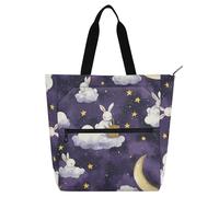 Borse per bambini, ragazzi e ragazze, nuvole viola, conigli, luna, grande borsa da biblioteca, borsa per la scuola, il lavoro, i viaggi, i bolsos arcobaleno para