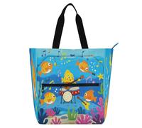 Borse per bambini, studenti, adulti, musica oceanica, concerto, pesce, blu, grande borsa da biblioteca, borsa della spesa, borsa della spesa per la scuola, lo shopping,