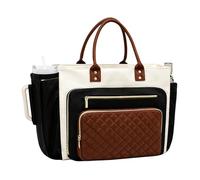 Borse per computer in pelle PU con grande portabicchieri 48,9 pollici Business Office Briefcase Computer Teacher Bag per Business Work Office Travel School Casual, bianco, 18.9 x 12.2 x 3.94inch