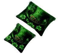 Borse per cosmetici da donna, borsa per cosmetici in pelle impermeabile senza cerniera, borsa per cosmetici autosigillante per ragazze, mini borsa portamonete - Cappello di San Patrizio e sfondo a