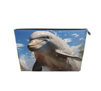 Borse per cosmetici in pelle PU, grande capacità, custodia con cerniera, c'è un delfino che salta, custodia per l'organizzazione del trucco, borse da viaggio portatili per articoli da toeletta per d