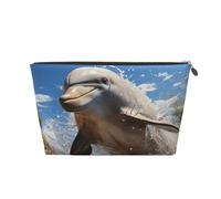 Borse per cosmetici in pelle PU, grande capacità, custodia con cerniera, c'è un delfino che salta, custodia per l'organizzazione del trucco, borse da viaggio portatili per articoli da toeletta per d