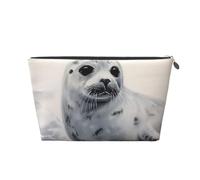 Borse per cosmetici in pelle PU, grande capacità, custodia con cerniera, custodia per trucco con pittura a forma di foca, borsa da viaggio portatile per articoli da toeletta da donna