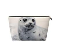 Borse per cosmetici in pelle PU, grande capacità, custodia con cerniera, custodia per trucco con pittura a forma di foca, borsa da viaggio portatile per articoli da toeletta da donna