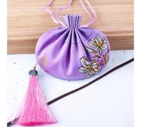 Borse per gioielli in broccato di seta, 4 bustine cinesi in broccato con coulisse nappa multicolore 8 cm x 13(Purple)