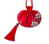 Borse per gioielli in broccato di seta, 4 bustine cinesi in broccato con coulisse nappa multicolore 8 cm x 13(Red)