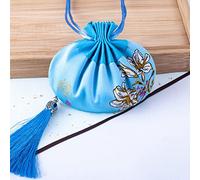 Borse per gioielli in broccato di seta, 4 bustine cinesi in broccato con coulisse nappa multicolore 8 cm x 13(Blue)