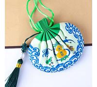 Borse per gioielli in broccato di seta, 4 bustine cinesi vuote con coulisse for riporre gioielli nappa multicolore(Green)