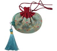 Borse per gioielli in broccato di seta, 4 pezzi bustina cinese multicolore portamonete con coulisse for gioielli nappa 10x13 cm(Green)