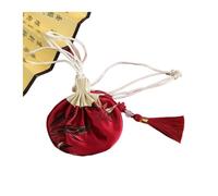Borse per gioielli in broccato di seta, Bustina vuota con coulisse da 4 pezzi for riporre gioielli e appendere allo specchio 'auto(Dark Red)