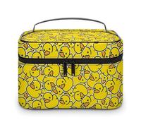 Borse per il trucco a forma di anatra gialla e cartone animato, per donne, borsa cosmetica da viaggio, grande, impermeabile, per la cura della pelle, con manico, organizer per cosmetici, scatola per
