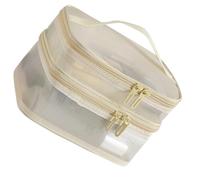 Borse per il trucco a maglie multiple tasche aperte borsa cosmetica resistente all'acqua Uso quotidiano Accessori da viaggio in palestra Custodia per trucco di grande capacità, Colore: beige., E