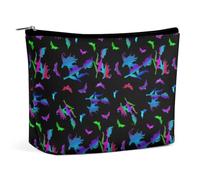 Borse per il trucco colorate con pipistrelli al neon e streghe per donne, borsa da viaggio per cosmetici, borsa in pelle PU resistente all'acqua con cerniera