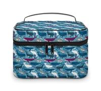 Borse per il trucco con animali marini, balene e delfini, per donne, borsa cosmetica da viaggio, grande, impermeabile, per la cura della pelle, con manico, organizer per cosmetici, scatola per il tr