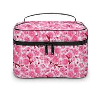 Borse per il trucco con fiori di ciliegio dei cartoni animati per donne, borsa cosmetica da viaggio, grande borsa da toeletta impermeabile per la cura della pelle con manico, organizer per cosmetici