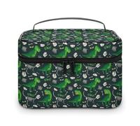 Borse per il trucco con teschi carini e dinosauri verdi per donne, borsa cosmetica da viaggio, grande borsa da toilette impermeabile per la cura della pelle con manico, organizer per cosmetici, scat