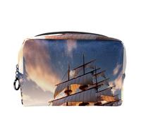 Borse per il trucco da donna,borsa da toilette per uomo,Barca a vela dell'oceano di alba del mare,borsa per cosmetici da viaggio