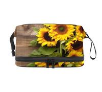 Borse per il trucco da donna,borsa da toilette per uomo,fiori su fondo di legno vecchio,borsa per cosmetici da viaggio