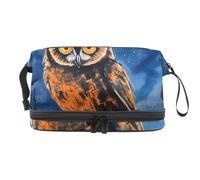 Borse per il trucco da donna,borsa da toilette per uomo,gufo volante notturno della foresta,borsa per cosmetici da viaggio