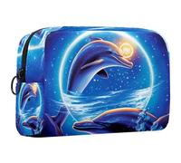 Borse per il trucco da donna,borsa da toilette per uomo,le balene baciano la luna dell'oceano,borsa per cosmetici da viaggio