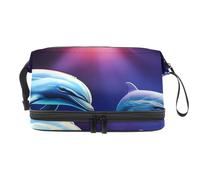 Borse per il trucco da donna,borsa da toilette per uomo,le balene baciano la luna dell'oceano,borsa per cosmetici da viaggio