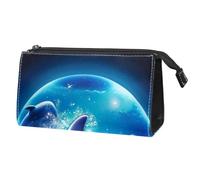 Borse per il trucco da donna,borsa da toilette per uomo,le balene baciano la luna dell'oceano,borsa per cosmetici da viaggio