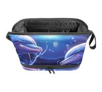 Borse per il trucco da donna,borsa da toilette per uomo,le balene baciano la luna dell'oceano,borsa per cosmetici da viaggio