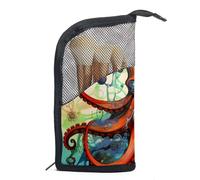 Borse per il trucco da donna,borsa da toilette per uomo,Pesce diavolo dell'oceano dell'acquerello,borsa per cosmetici da viaggio