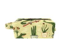 Borse per il trucco da donna,borsa da toilette per uomo,pianta verde coccodrillo,borsa per cosmetici da viaggio
