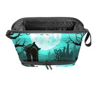 Borse per il trucco da donna,borsa da toilette per uomo,Pipistrello luna piena spaventoso,borsa per cosmetici da viaggio
