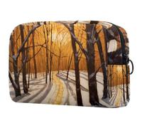 Borse per il trucco da donna,borsa da toilette per uomo,sentiero dell'albero della foresta invernale,borsa per cosmetici da viaggio