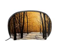 Borse per il trucco da donna,borsa da toilette per uomo,sentiero dell'albero della foresta invernale,borsa per cosmetici da viaggio