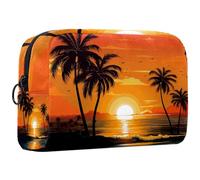 Borse per il trucco da donna,borsa da toilette per uomo,Tramonto tropicale dell'albero di plam,borsa per cosmetici da viaggio