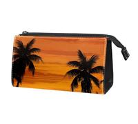 Borse per il trucco da donna,borsa da toilette per uomo,Tramonto tropicale dell'albero di plam,borsa per cosmetici da viaggio