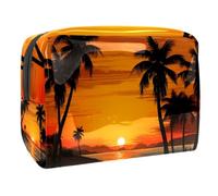 Borse per il trucco da donna,borsa da toilette per uomo,Tramonto tropicale dell'albero di plam,borsa per cosmetici da viaggio