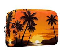 Borse per il trucco da donna,borsa da toilette per uomo,Tramonto tropicale dell'albero di plam,borsa per cosmetici da viaggio