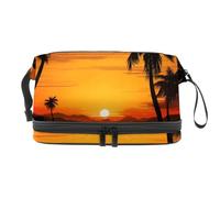 Borse per il trucco da donna,borsa da toilette per uomo,Tramonto tropicale dell'albero di plam,borsa per cosmetici da viaggio