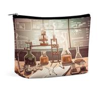 Borse per il trucco da viaggio Borsa cosmetica da laboratorio di chimica in pelle PU con cerniera grande borsa da toilette per le donne impermeabile portatile custodia per trucco organizer carino con