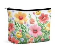 Borse per il trucco da viaggio Borsa cosmetica in pelle PU con fiore felice con cerniera grande borsa da toilette per le donne impermeabile portatile custodia per trucco organizer carino con cerniera