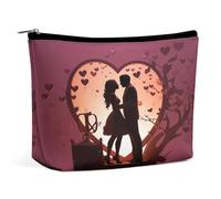 Borse per il trucco da viaggio Borsa cosmetica in pelle PU con silhouette baciare con cerniera grande borsa da toilette per le donne impermeabile portatile custodia per trucco organizer carino con