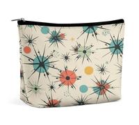 Borse per il trucco da viaggio in pelle PU Atomic Stars Retro Pattern Cosmetic Bag con cerniera Grande borsa da toilette per le donne Impermeabile Portatile Makeup Case Organizer Carino Zipper Pouch