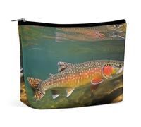 Borse per il trucco da viaggio in pelle PU Brook trota pesca a mosca borsa cosmetica con cerniera grande borsa da toilette per le donne impermeabile portatile custodia per trucco organizer carino con