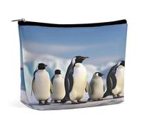 Borse per il trucco da viaggio in pelle PU Cinque pinguini Borsa cosmetica con cerniera Grande borsa da toilette per le donne Impermeabile Portatile Makeup Case Organizer carino Zipper Pouch Make Up