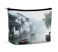 Borse per il trucco da viaggio in pelle PU mattina presto a Jiangnan Water Town Cosmetic Bag con cerniera Grande borsa da toilette per le donne Impermeabile Portatile Makeup Case Organizer carino