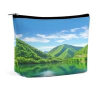 Borse per il trucco da viaggio in pelle PU verde colline e acqua borsa cosmetica con cerniera grande borsa da toilette per le donne impermeabile portatile trucco organizzatore carino cerniera
