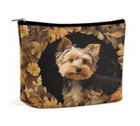 Borse per il trucco da viaggio in pelle PU Yorkshire Terrier nella grotta Borsa cosmetica con cerniera Grande borsa da toilette per le donne Impermeabile Portatile Makeup Case Organizer carino Zipper